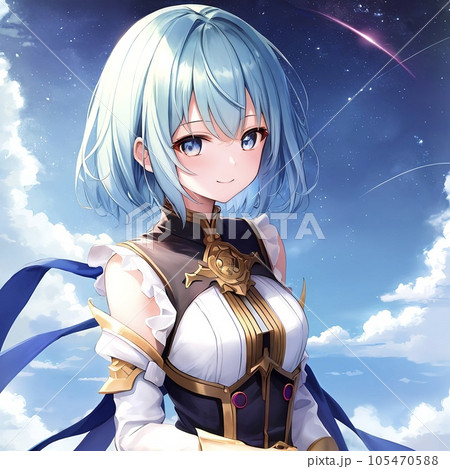 水色の髪 美少女 ショートカット 空のイラスト素材 [105470588] - PIXTA