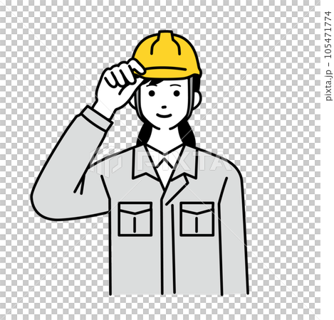 ヘルメットをかぶる作業服を着た女性作業員のシンプルなイラスト 105471774
