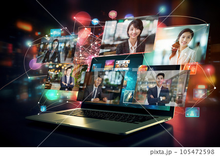 SNSオンラインサロンイメージとノートパソコン SNSオンラインサロンイメージとノートパソコン 105472598