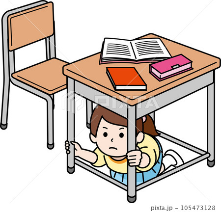 机の下に隠れる女の子 105473128