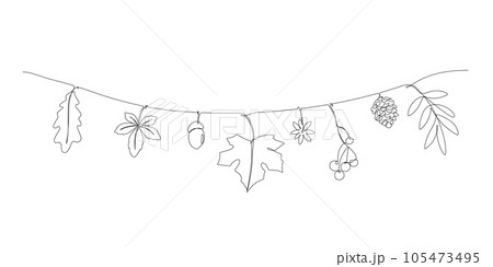 one line drawing of autumn leaves wall decorated hanging string vector 105473495