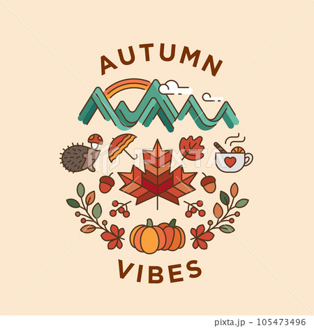 hello autumn poster round vintage filled outline celebrate september vibes hello autumn poster round vintage filled outline celebrate september vibes 105473496