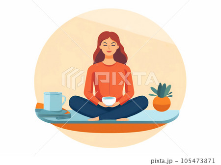 Successful young caucasian business woman on a break with cup of coffee. 105473871