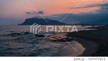 Beautiful evening scene on Alanya beach Beautiful evening scene on Alanya beach 105473913