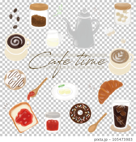 カフェタイムコーヒー手描き水彩セット　ベクター 105473983
