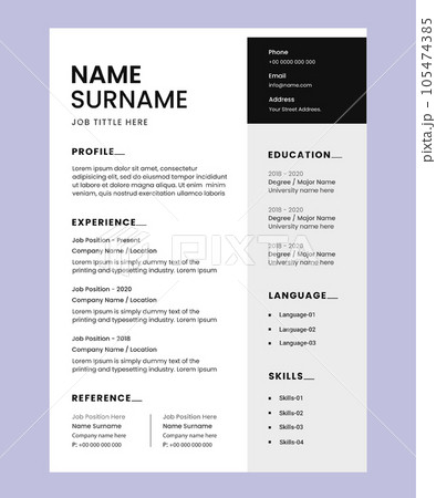 Black and white cv resume template 105474385