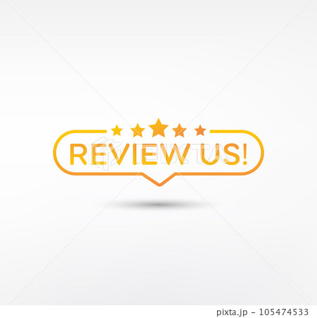 Review us on a black background. Review us. User rating concept. Review and rate us stars. Business concept 105474533