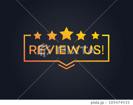 Review us on a black background. Review us. User rating concept. Review and rate us stars. Business concept 105474535
