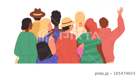 Young people or students rear view, flat cartoon vector illustration isolated. 105474655