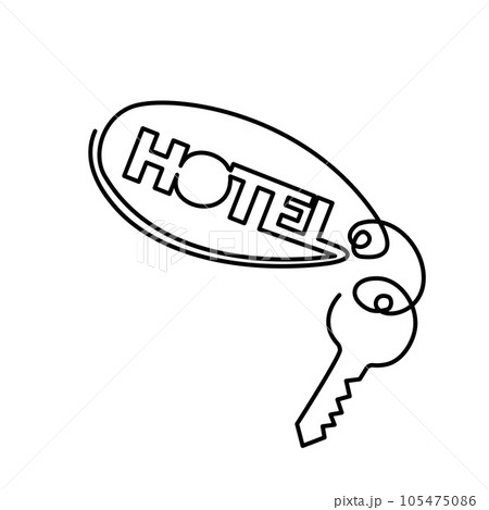 Key for hotel room with keychain. Continuous one line drawing Key for hotel room with keychain. Continuous one line drawing 105475086