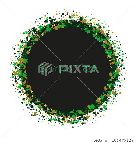 Abstract geometric background with stars and circles in the form of a round frame scattered over a black and white background 105475125