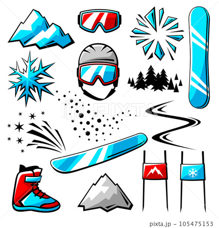 Set of snowboarding symbols. Winter sport illustration. 105475153