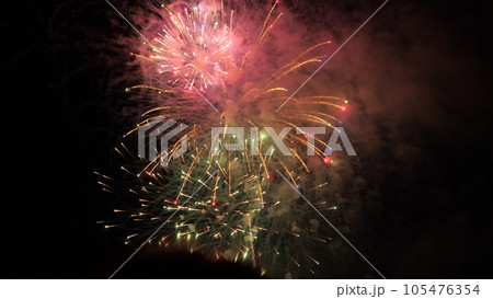 salute fireworks holiday. set mood with festive fireworks. christmas birthday. fireworks explosion sky night bright beautiful colorful explosive fireworks sky. holiday mood. bright explosion beautiful 105476354
