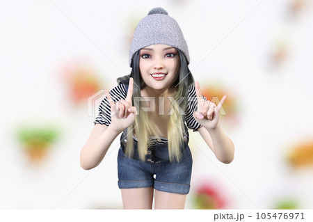 キュートな女の子が大好きを表現するハンドポーズ 105476971