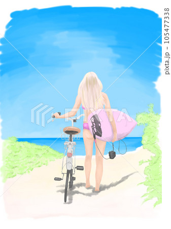 空と海と自転車とサーファーガール 105477338