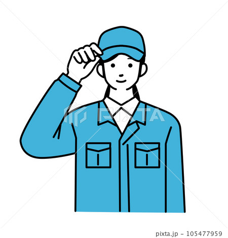 挨拶をする作業服を着た女性配達員のシンプルなイラスト 105477959