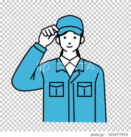 挨拶をする作業服を着た女性配達員のシンプルなイラスト 105477959