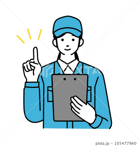 クリップボードを持つ作業服を着た女性配達員のシンプルなイラスト 105477960
