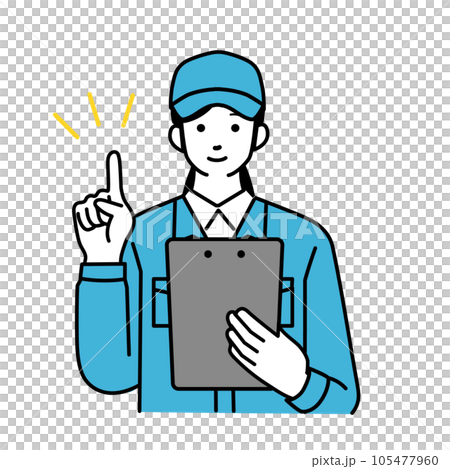 クリップボードを持つ作業服を着た女性配達員のシンプルなイラスト 105477960