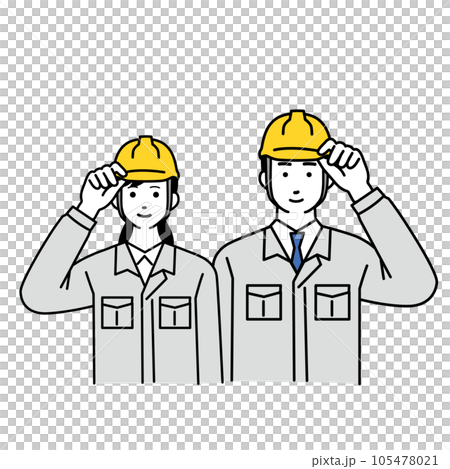 Simple illustration of male and female workers wearing work clothes in helmets Simple illustration of male and female workers wearing work clothes in helmets 105478021