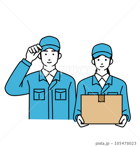 作業服を着た男女の配達員のシンプルなイラスト 作業服を着た男女の配達員のシンプルなイラスト 105478023