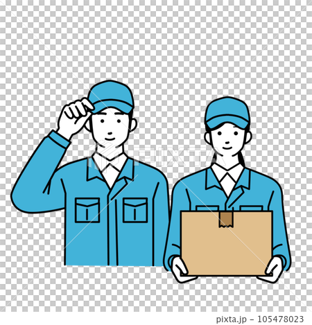 作業服を着た男女の配達員のシンプルなイラスト 作業服を着た男女の配達員のシンプルなイラスト 105478023