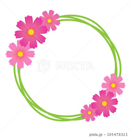 コスモスのリースのイラスト素材 花と茎 コスモスのリースのイラスト素材 花と茎 105478321