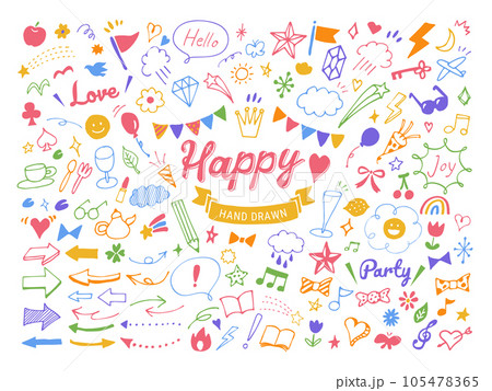 かわいいポップな装飾とアイコンセット 105478365