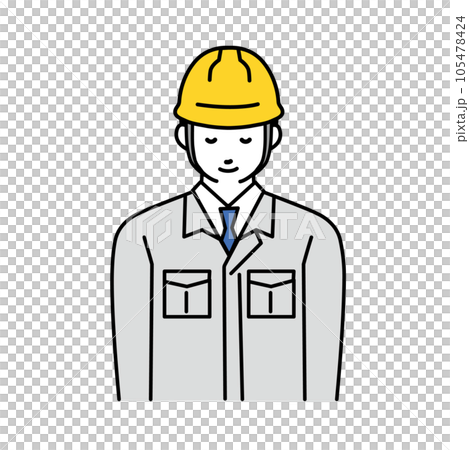 お辞儀をする作業服を着た男性作業員のシンプルなイラスト 105478424