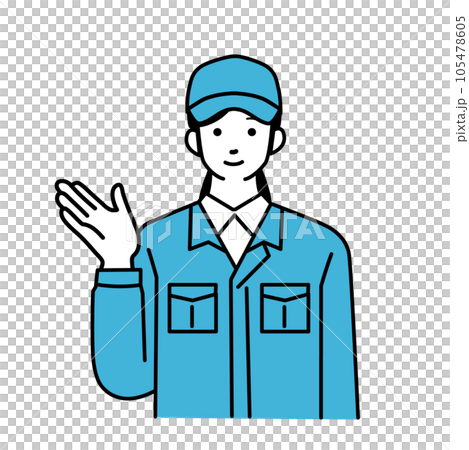 女送貨員穿著工作服引導的簡單插畫 女送貨員穿著工作服引導的簡單插畫 105478605