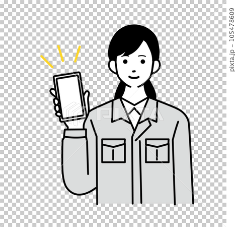 A simple illustration of a female worker with a smartphone A simple illustration of a female worker with a smartphone 105478609