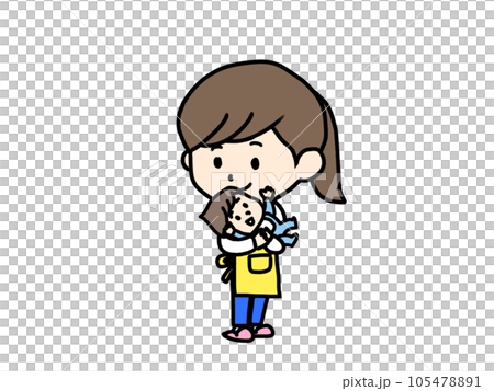 赤ちゃんをあやす女性のイラスト① 105478891