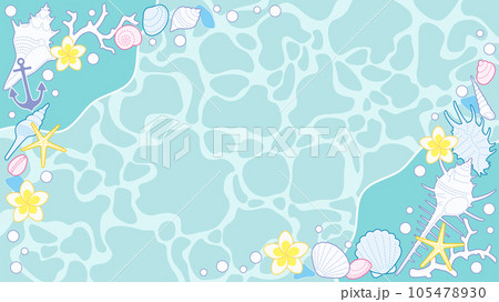 貝殻のフレームと夏の海をイメージした背景 105478930