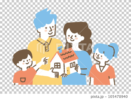 A family of four holding a house model_color 105478940