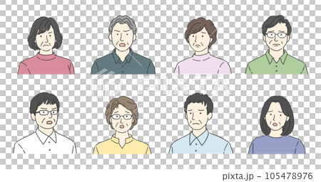 Icon set of middle men and senior women with negative expressions 105478976