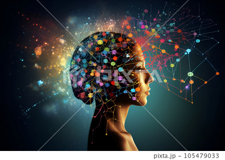 Human head face logo, creative brain. Neural network data processing Human head face logo, creative brain. Neural network data processing 105479033
