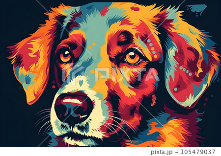 Contemporary art print with cute dog in pop art style  105479037