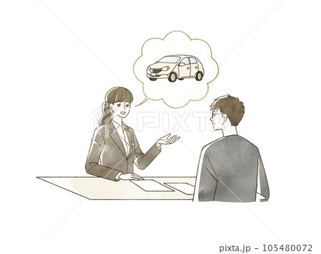 自動車に関する説明をしているスーツ姿の女性 105480072