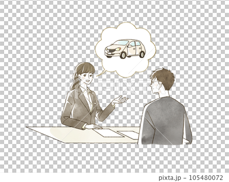 自動車に関する説明をしているスーツ姿の女性 105480072