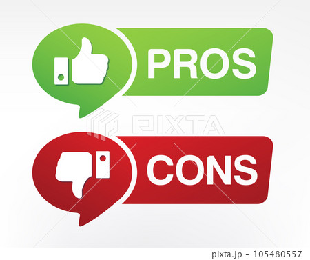 Pros and cons of rating analysis red left green right bubble message. A simple concept of advantages and disadvantages in business planning  105480557