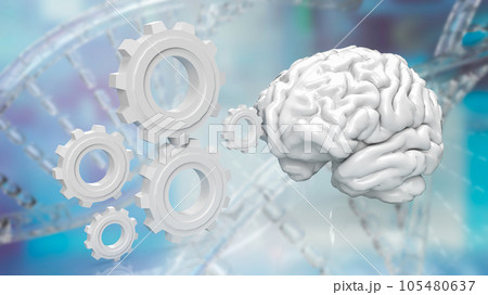 The Brain and gears on dna background 3d rendering The Brain and gears on dna background 3d rendering 105480637
