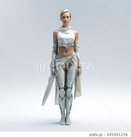 Woman in clothes of the future on a white background Woman in clothes of the future on a white background 105481256