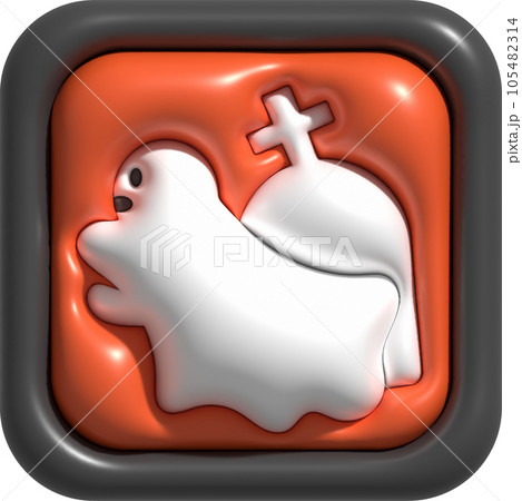 3d illustration cute little ghost icon button on halloween and grave cemetery 105482314