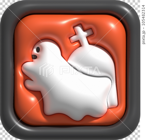 3d illustration cute little ghost icon button on halloween and grave cemetery 105482314