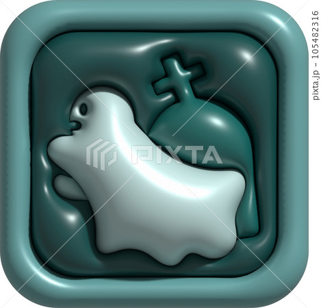 3d illustration cute little ghost icon button on halloween and grave cemetery 3d illustration cute little ghost icon button on halloween and grave cemetery 105482316
