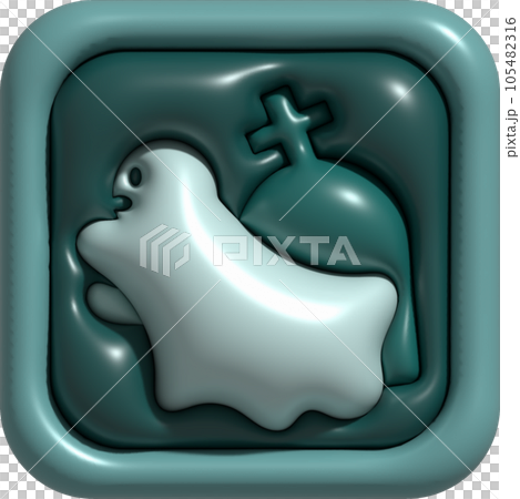 3d illustration cute little ghost icon button on halloween and grave cemetery 3d illustration cute little ghost icon button on halloween and grave cemetery 105482316