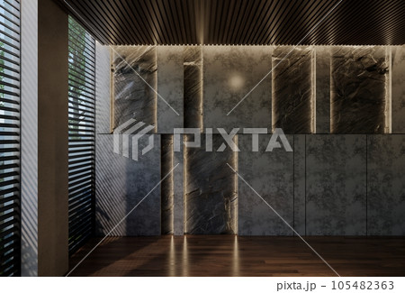 Modern empty room interior design contemporary, with natural tones on the room, walls, floor and ceiling.  rendering illustration 105482363