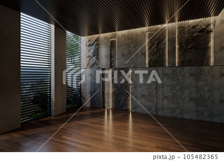 Modern empty room interior design contemporary, with natural tones on the room, walls, floor and ceiling.  rendering illustration 105482365
