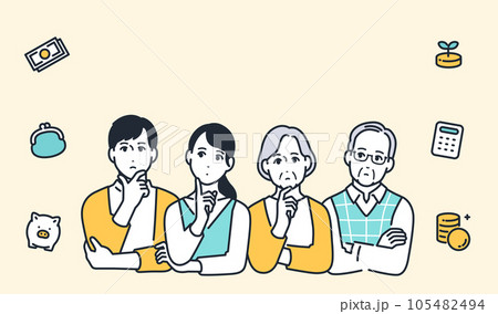 お金について考える家族のシンプルなベクターイラスト素材 お金について考える家族のシンプルなベクターイラスト素材 105482494
