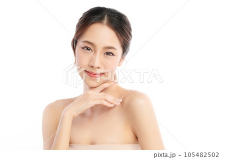 Beautiful young asian woman with clean fresh skin on white background, Face care, Facial treatment, Cosmetology, beauty and spa, Asian women portrait. 105482502